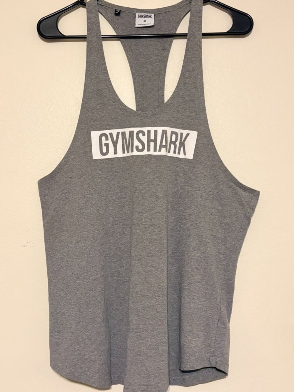 Men's Gymshark Block Stringer Racerback Tank Top Gray Logo Spell Out Size Medium